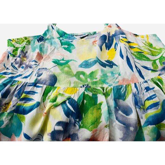 SHORELINE SHOULDER STRAP EMPIRE WAIST SUMMER DRESS, WOMENS-L-BLUE GRN YELL FLOR - Picture 2 of 10